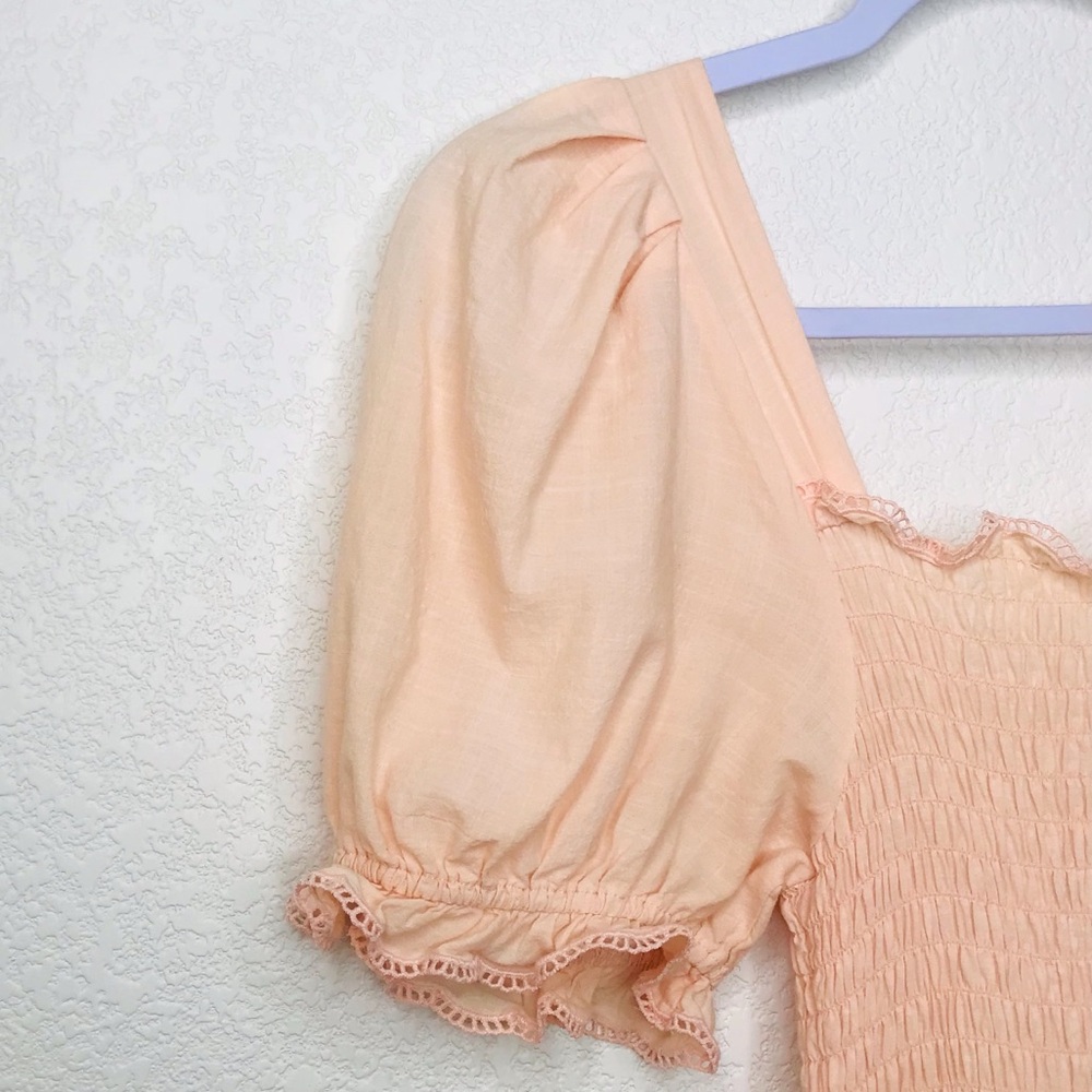THE GREAT. The Scallop Savanna Dress in Light Peach - Picture 11 of 14